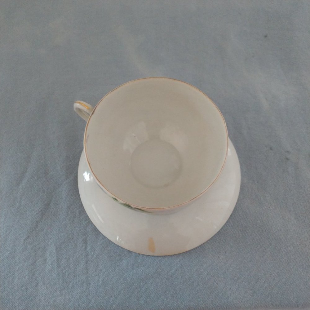 MID CENTURY MODERN JAPAN GREEN STAMP FLORAL TEA CUP SET JAPANESE BLOSSOMS - Picture 10 of 16